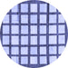 Round Machine Washable Checkered Blue Modern Rug, wshabs3309blu