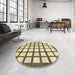 Round Abstract Brown Gold Checkered Rug in a Office, abs3309