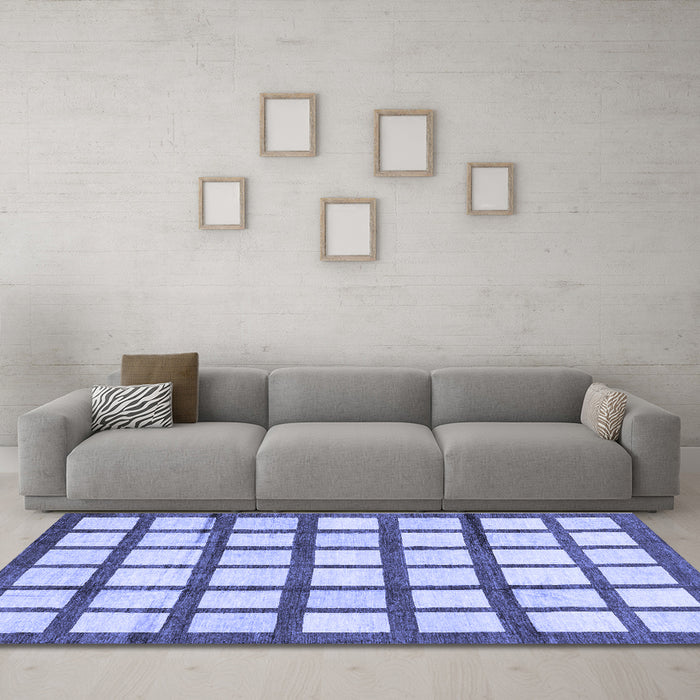 Machine Washable Checkered Blue Modern Rug in a Living Room, wshabs3309blu