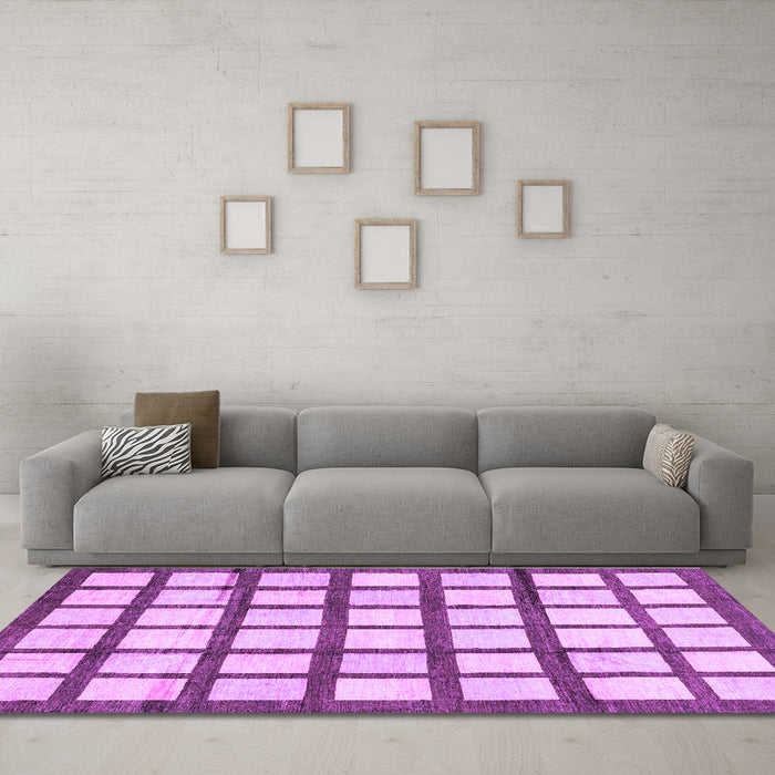 Machine Washable Checkered Purple Modern Area Rugs in a Living Room, wshabs3309pur