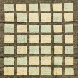 Square Machine Washable Abstract Brown Gold Rug, wshabs3309
