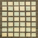 Square Abstract Brown Gold Checkered Rug, abs3309