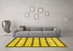 Machine Washable Checkered Yellow Modern Rug in a Living Room, wshabs3309yw