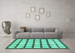 Machine Washable Checkered Turquoise Modern Area Rugs in a Living Room,, wshabs3309turq