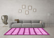 Machine Washable Checkered Pink Modern Rug in a Living Room, wshabs3309pnk