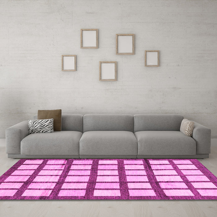 Machine Washable Checkered Pink Modern Rug in a Living Room, wshabs3309pnk