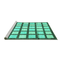 Sideview of Machine Washable Checkered Turquoise Modern Area Rugs, wshabs3309turq