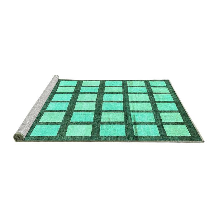 Sideview of Machine Washable Checkered Turquoise Modern Area Rugs, wshabs3309turq