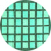 Round Machine Washable Checkered Turquoise Modern Area Rugs, wshabs3309turq