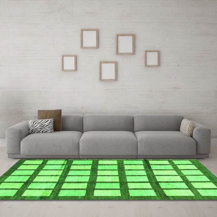Machine Washable Checkered Green Modern Area Rugs in a Living Room,, wshabs3309grn