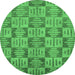 Round Machine Washable Abstract Emerald Green Modern Area Rugs, wshabs330emgrn