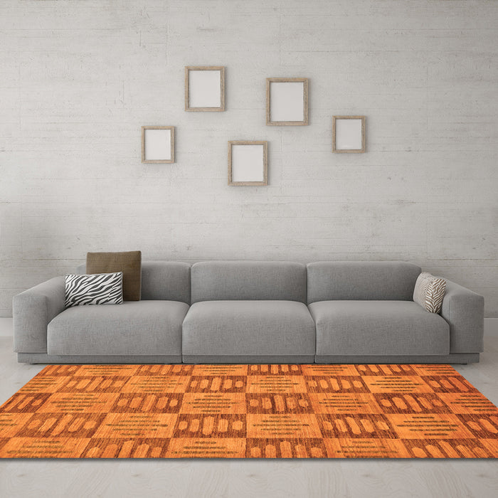 Machine Washable Abstract Orange Modern Area Rugs in a Living Room, wshabs330org