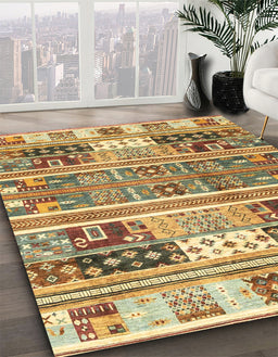 Abstract Chrome Gold Yellow Modern Rug in Family Room, abs3310