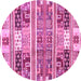 Round Machine Washable Abstract Pink Modern Rug, wshabs3310pnk