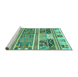 Sideview of Machine Washable Abstract Turquoise Modern Area Rugs, wshabs3310turq