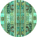 Round Abstract Turquoise Modern Rug, abs3310turq