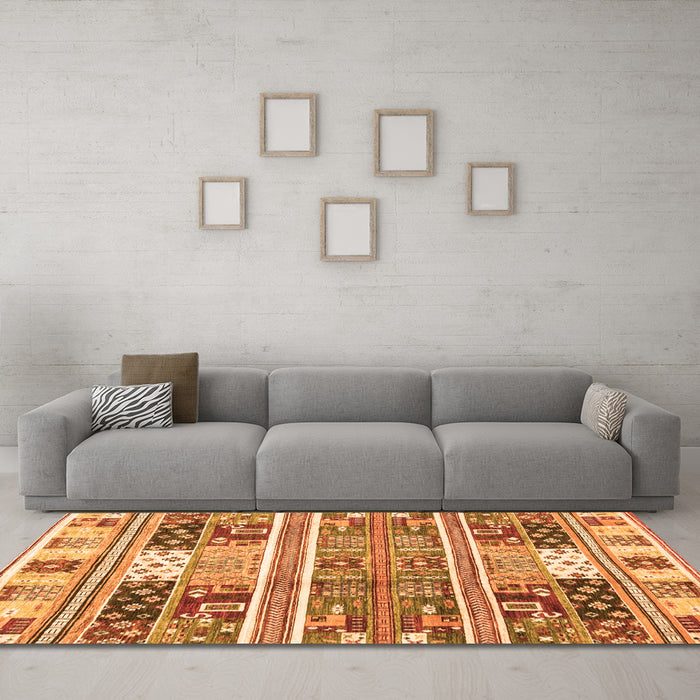 Machine Washable Abstract Orange Modern Area Rugs in a Living Room, wshabs3310org