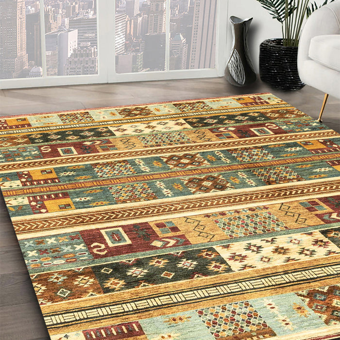 Abstract Chrome Gold Yellow Modern Rug in Family Room, abs3310