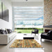 Square Abstract Chrome Gold Yellow Modern Rug in a Living Room, abs3310