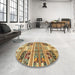 Round Abstract Chrome Gold Yellow Modern Rug in a Office, abs3310