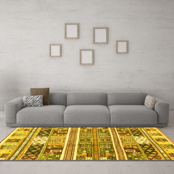 Machine Washable Abstract Yellow Modern Rug in a Living Room, wshabs3310yw