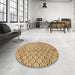 Round Machine Washable Abstract Mustard Yellow Rug in a Office, wshabs3311