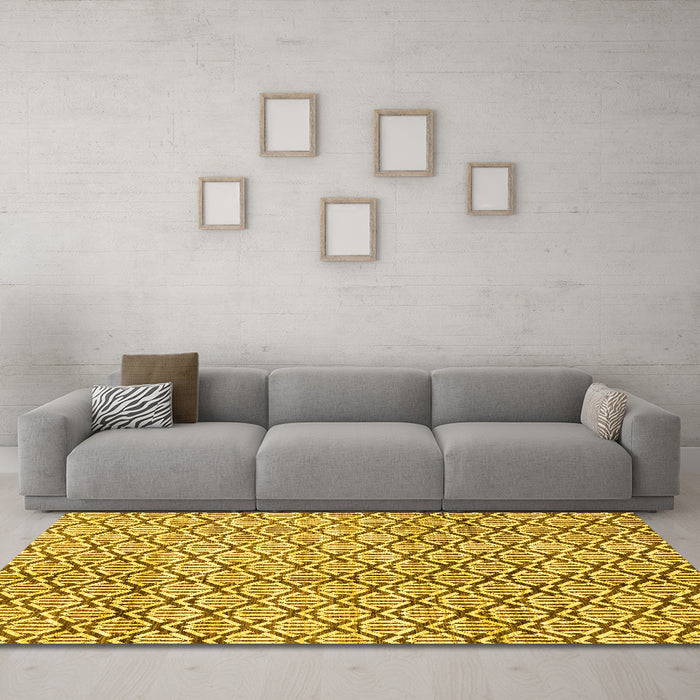 Machine Washable Abstract Yellow Modern Rug in a Living Room, wshabs3311yw