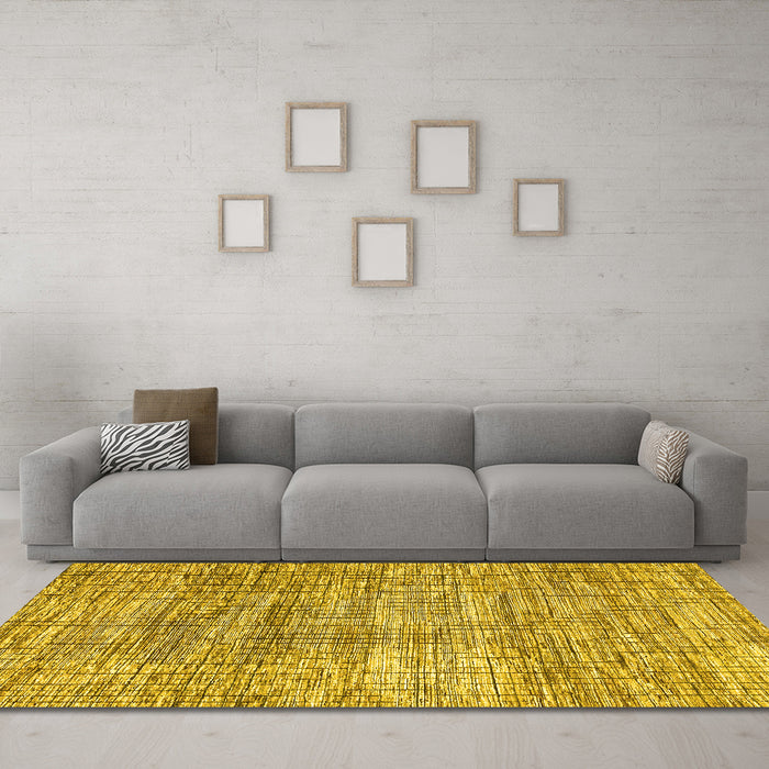 Machine Washable Abstract Yellow Modern Rug in a Living Room, wshabs3312yw