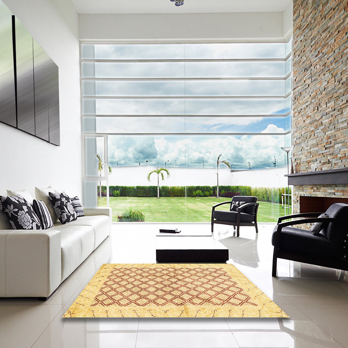 Square Abstract Mustard Yellow Modern Rug in a Living Room, abs3313
