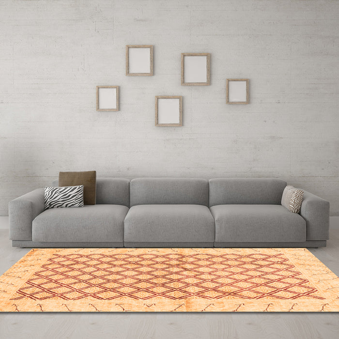 Machine Washable Abstract Orange Modern Area Rugs in a Living Room, wshabs3313org