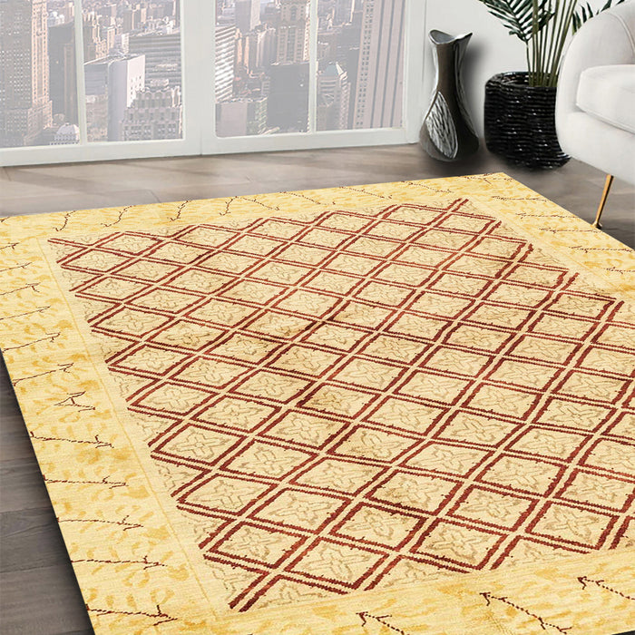Machine Washable Abstract Mustard Yellow Rug in a Family Room, wshabs3313