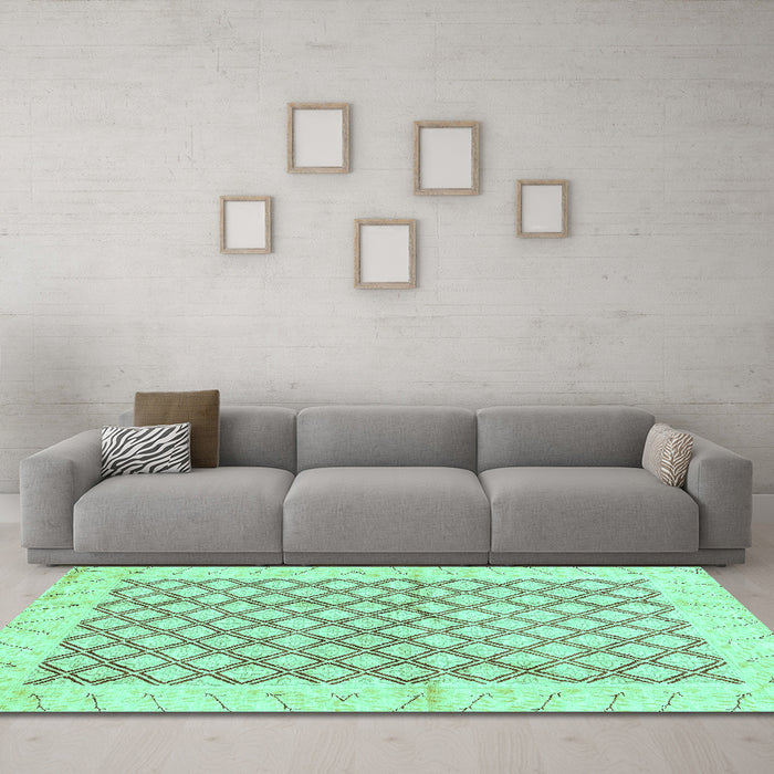 Machine Washable Abstract Turquoise Modern Area Rugs in a Living Room,, wshabs3313turq