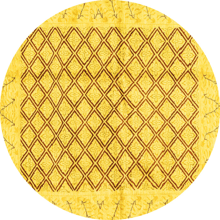 Round Machine Washable Abstract Yellow Modern Rug, wshabs3313yw