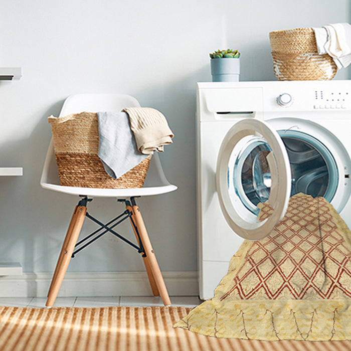 Machine Washable Abstract Mustard Yellow Rug in a Washing Machine, wshabs3313