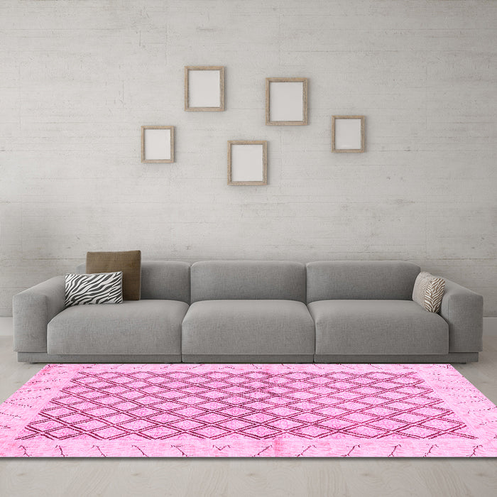 Machine Washable Abstract Pink Modern Rug in a Living Room, wshabs3313pnk