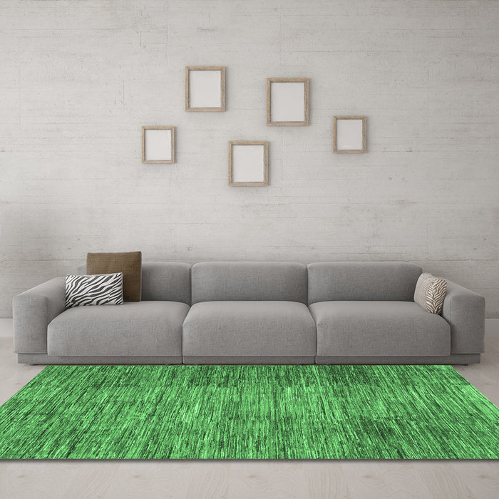 Machine Washable Abstract Emerald Green Modern Area Rugs in a Living Room,, wshabs3314emgrn