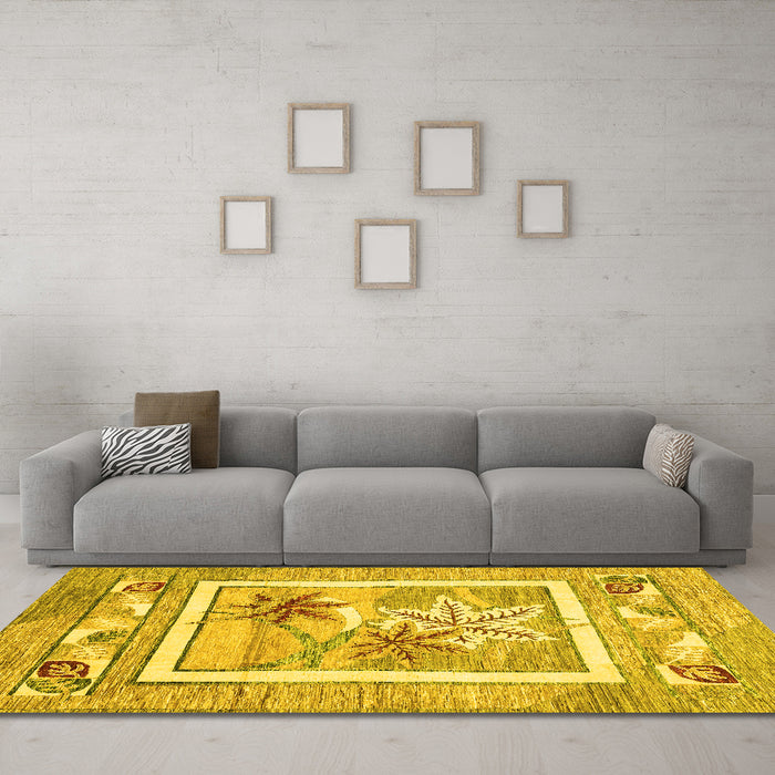 Machine Washable Abstract Yellow Modern Rug in a Living Room, wshabs3315yw