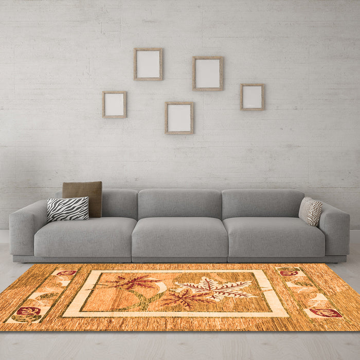 Machine Washable Abstract Orange Modern Area Rugs in a Living Room, wshabs3315org