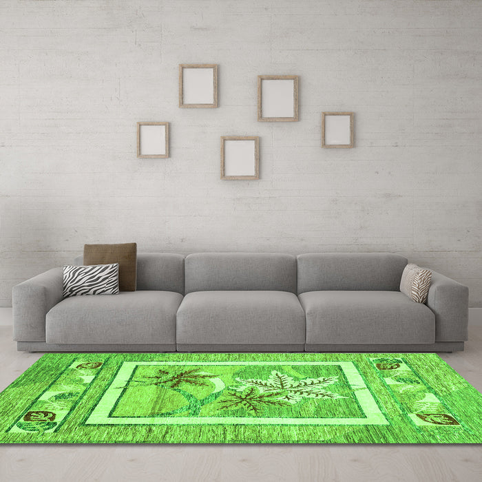 Machine Washable Abstract Green Modern Area Rugs in a Living Room,, wshabs3315grn