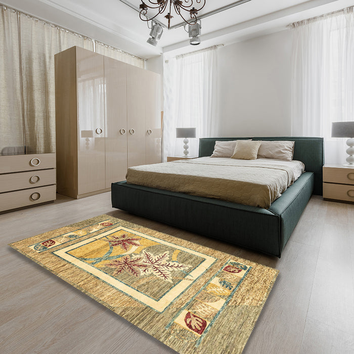 Abstract Cinnamon Brown Modern Rug in a Bedroom, abs3315