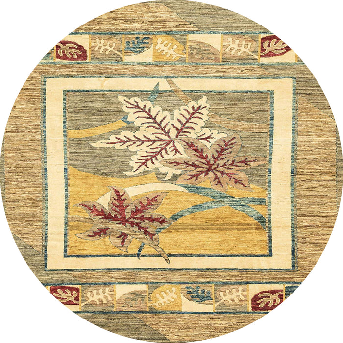 Round Machine Washable Abstract Cinnamon Brown Rug, wshabs3315