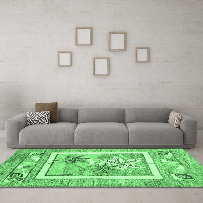 Machine Washable Abstract Emerald Green Modern Area Rugs in a Living Room,, wshabs3315emgrn