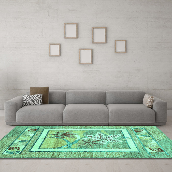 Machine Washable Abstract Turquoise Modern Area Rugs in a Living Room,, wshabs3315turq