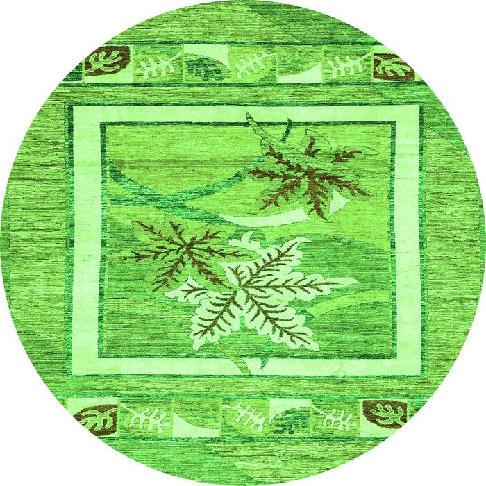 Round Machine Washable Abstract Green Modern Area Rugs, wshabs3315grn