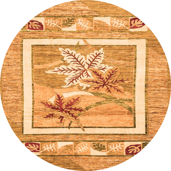 Round Machine Washable Abstract Orange Modern Area Rugs, wshabs3315org