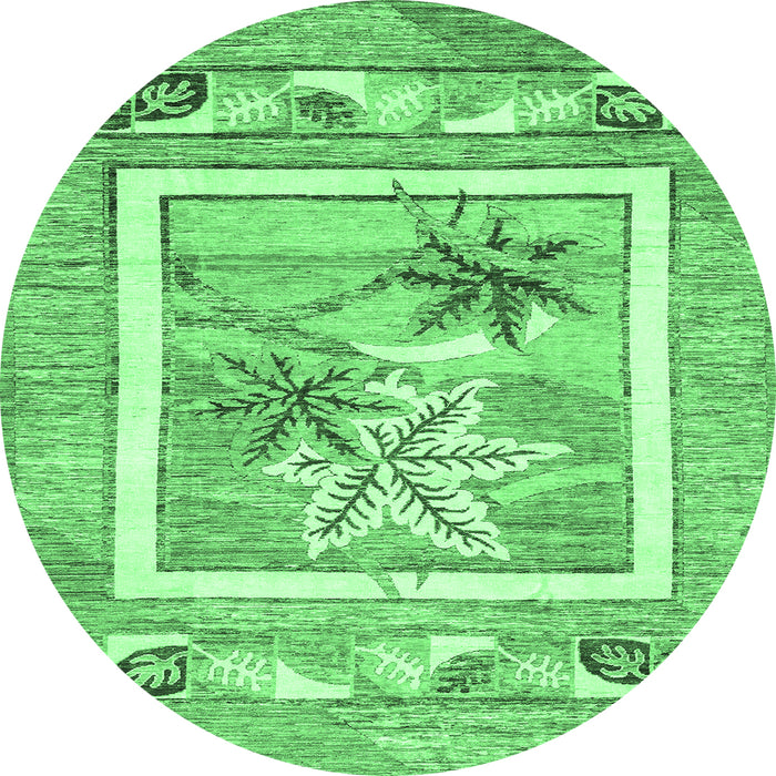 Round Machine Washable Abstract Emerald Green Modern Area Rugs, wshabs3315emgrn