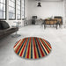 Round Machine Washable Abstract Vermilion Red Rug in a Office, wshabs3316