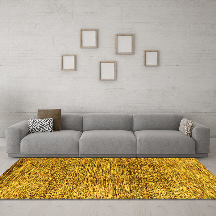 Machine Washable Abstract Yellow Modern Rug in a Living Room, wshabs3317yw