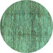 Round Abstract Turquoise Modern Rug, abs3317turq