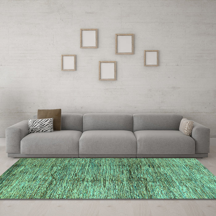 Machine Washable Abstract Turquoise Modern Area Rugs in a Living Room,, wshabs3317turq